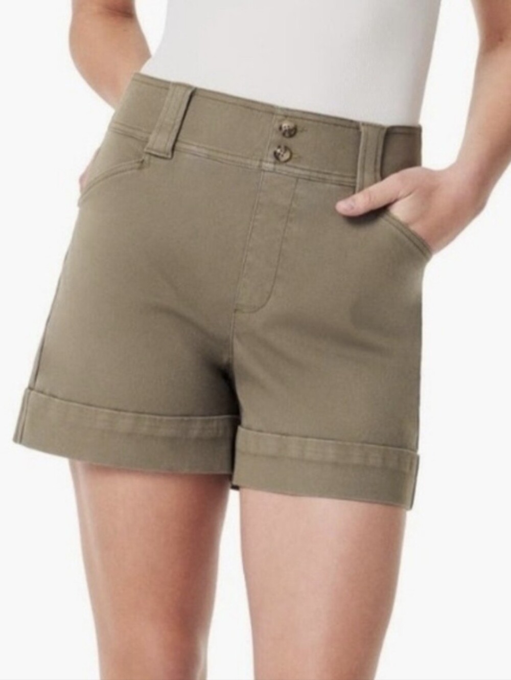 Spanx Stretch Twill Trouser Shorts In Tuscan Olive Green XL